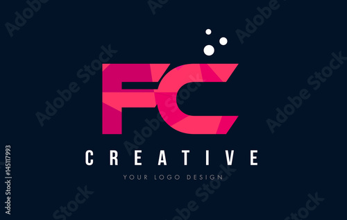 FC F C Letter Logo with Purple Low Poly Pink Triangles Concept