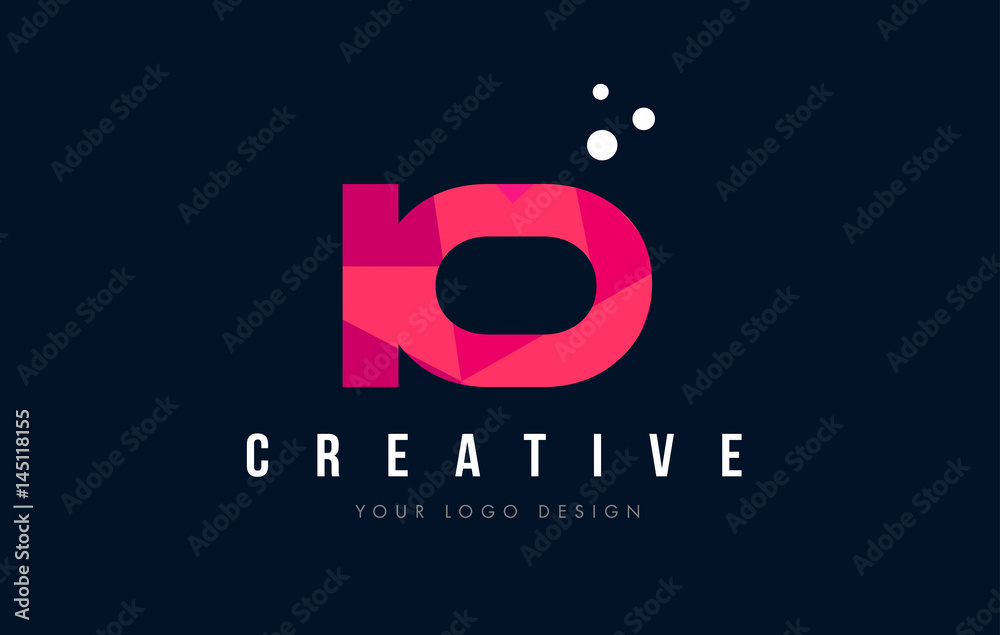 IO I O Letter Logo with Purple Low Poly Pink Triangles Concept IO I O Letter Logo with Purple Low Poly Pink Triangles Concept