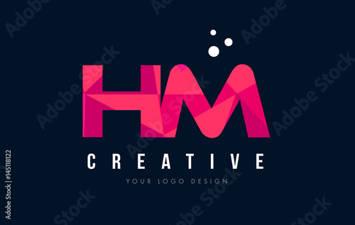 HM H M Letter Logo with Purple Low Poly Pink Triangles Concept