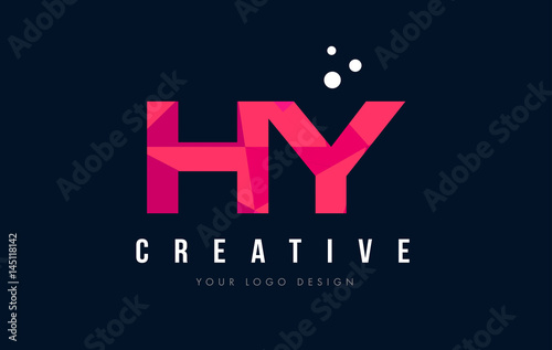 HY H Y Letter Logo with Purple Low Poly Pink Triangles Concept