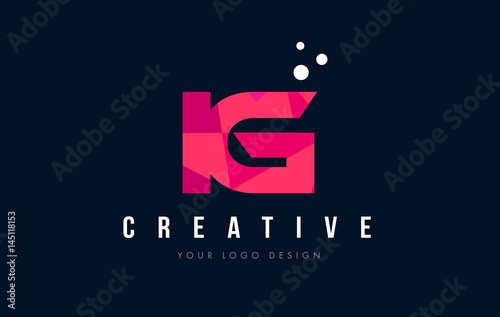 IG I Q Letter Logo with Purple Low Poly Pink Triangles Concept