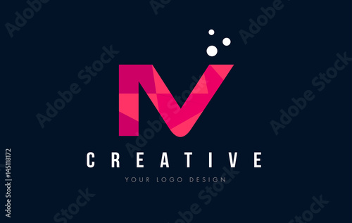 IV I V Letter Logo with Purple Low Poly Pink Triangles Concept