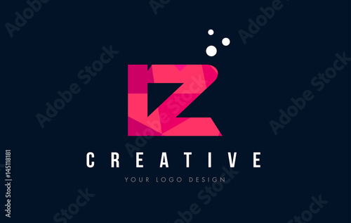 IZ I Z Letter Logo with Purple Low Poly Pink Triangles Concept