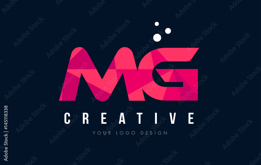 MG M G Letter Logo with Purple Low Poly Pink Triangles Concept - obrazy, fototapety, plakaty 