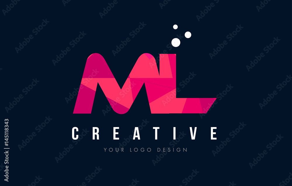 ML M L Letter Logo with Purple Low Poly Pink Triangles Concept