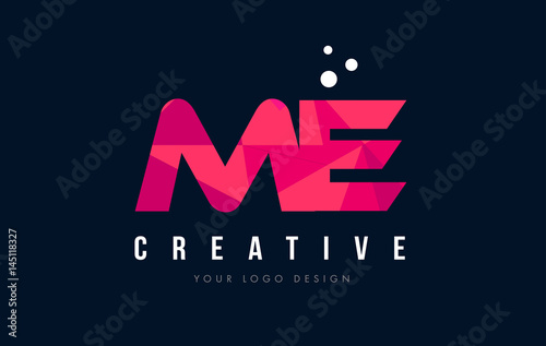 ME M E Letter Logo with Purple Low Poly Pink Triangles Concept