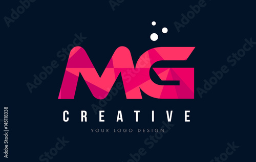 MG M G Letter Logo with Purple Low Poly Pink Triangles Concept