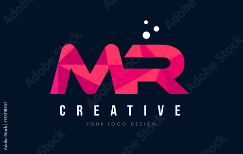 MR M R Letter Logo with Purple Low Poly Pink Triangles Concept