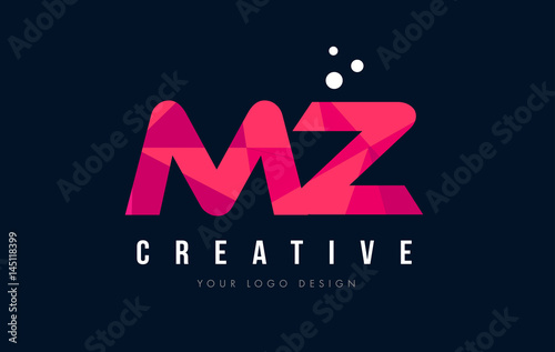 MZ M Z Letter Logo with Purple Low Poly Pink Triangles Concept