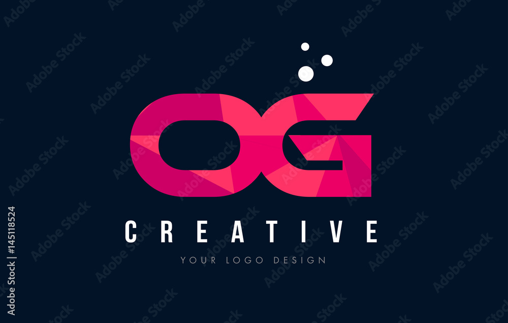OG O G Letter Logo with Purple Low Poly Pink Triangles Concept OG O G Letter Logo with Purple Low Poly Pink Triangles Concept
