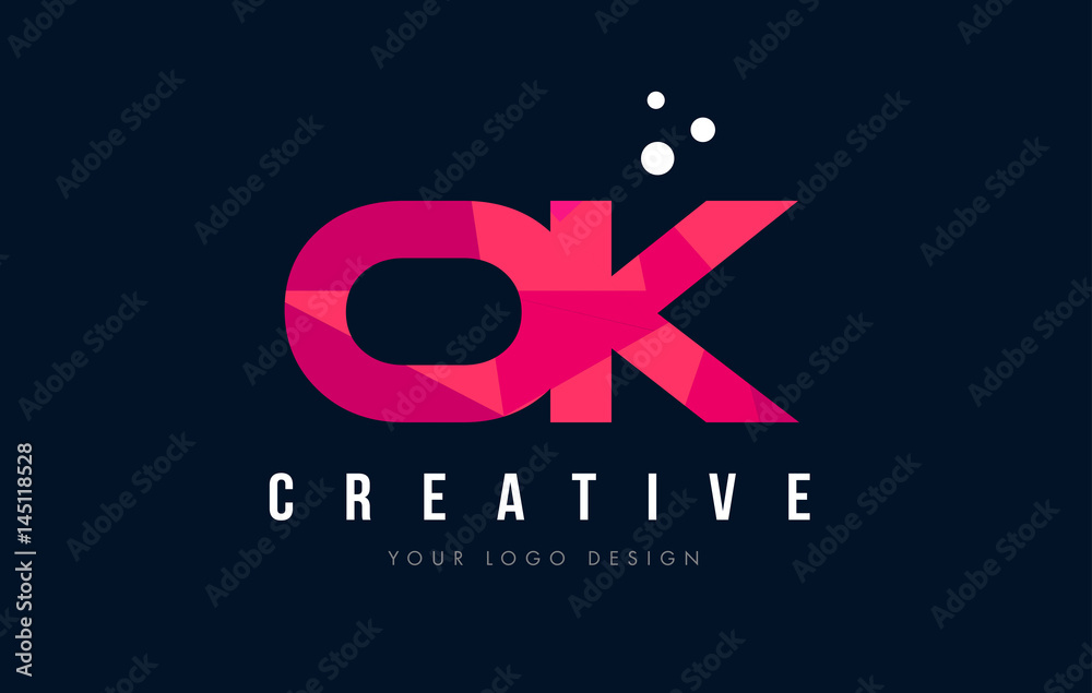 OK O K Letter Logo with Purple Low Poly Pink Triangles Concept OK O K Letter Logo with Purple Low Poly Pink Triangles Concept