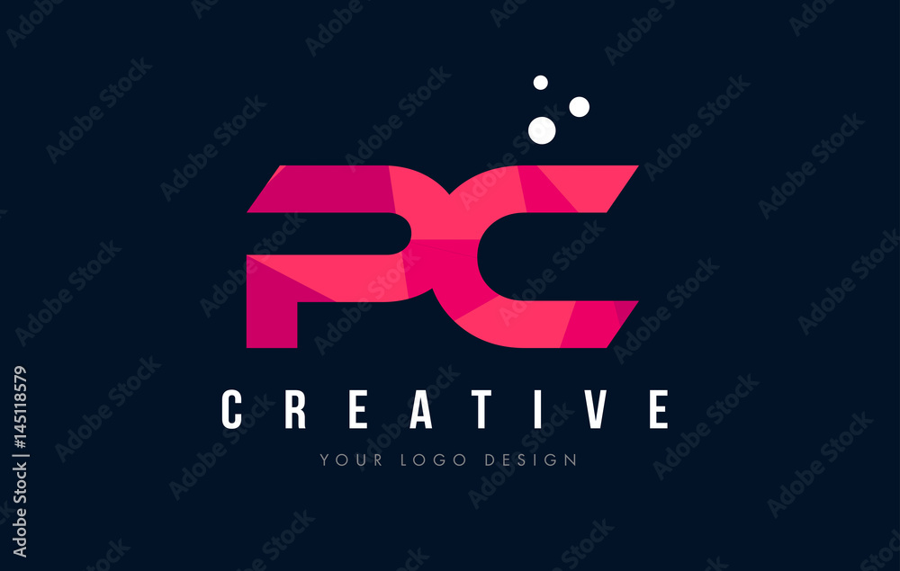 PC P C Letter Logo with Purple Low Poly Pink Triangles Concept PC P C Letter Logo with Purple Low Poly Pink Triangles Concept