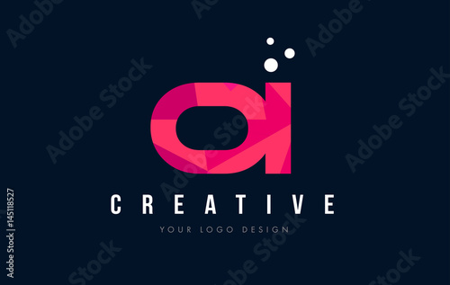 OI O I Letter Logo with Purple Low Poly Pink Triangles Concept