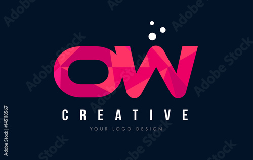 OW O W Letter Logo with Purple Low Poly Pink Triangles Concept