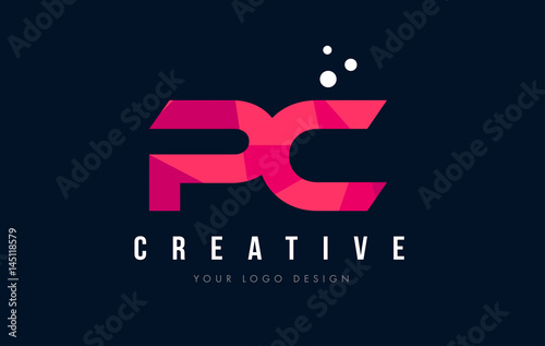 PC P C Letter Logo with Purple Low Poly Pink Triangles Concept