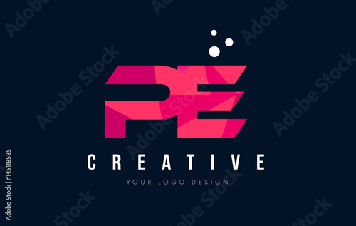 PE P E Letter Logo with Purple Low Poly Pink Triangles Concept