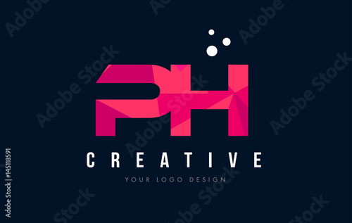 PH P H Letter Logo with Purple Low Poly Pink Triangles Concept