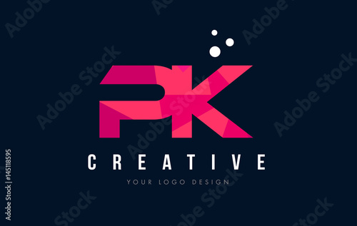 PK P K Letter Logo with Purple Low Poly Pink Triangles Concept