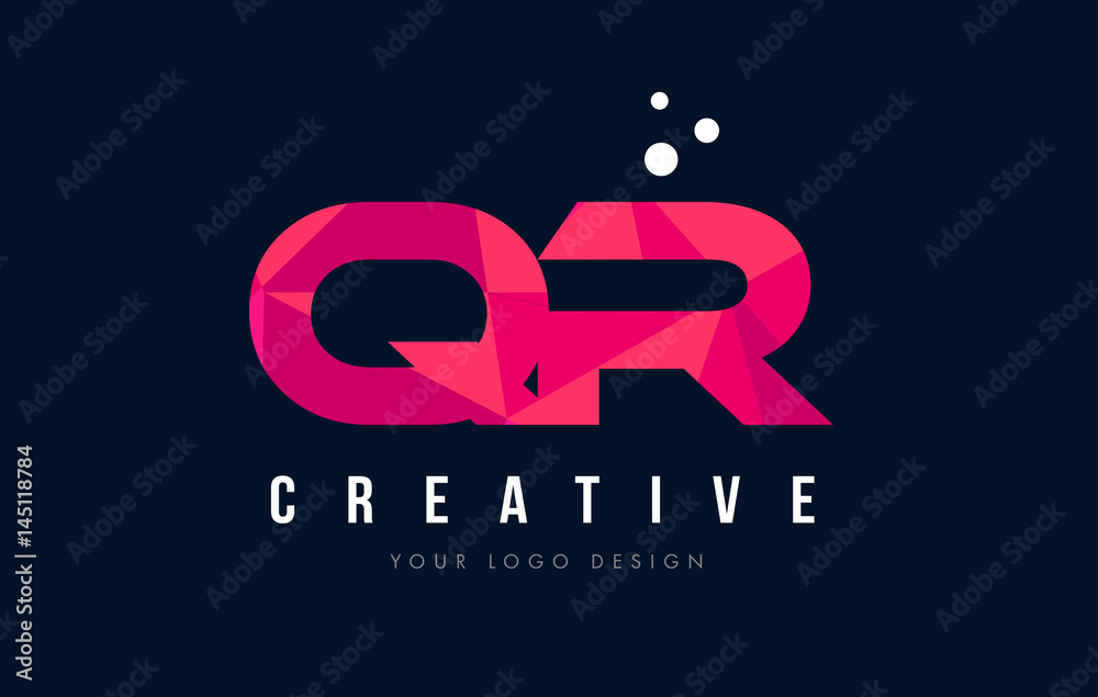QR Q R Letter Logo with Purple Low Poly Pink Triangles Concept QR Q R Letter Logo with Purple Low Poly Pink Triangles Concept