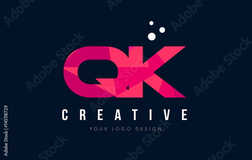 QK Q K Letter Logo with Purple Low Poly Pink Triangles Concept photo