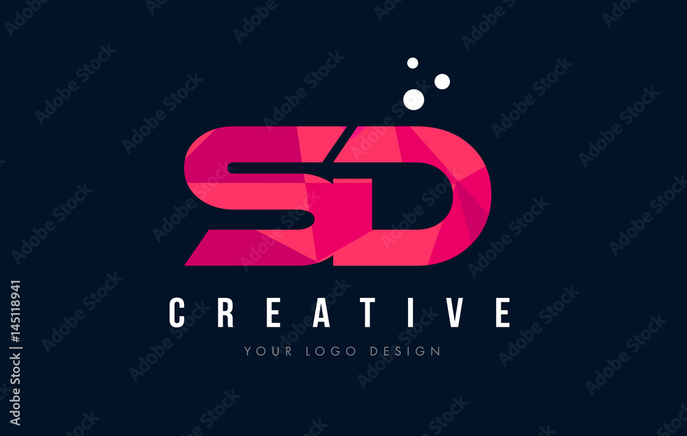 SD S D Letter Logo with Purple Low Poly Pink Triangles Concept SD S D Letter Logo with Purple Low Poly Pink Triangles Concept