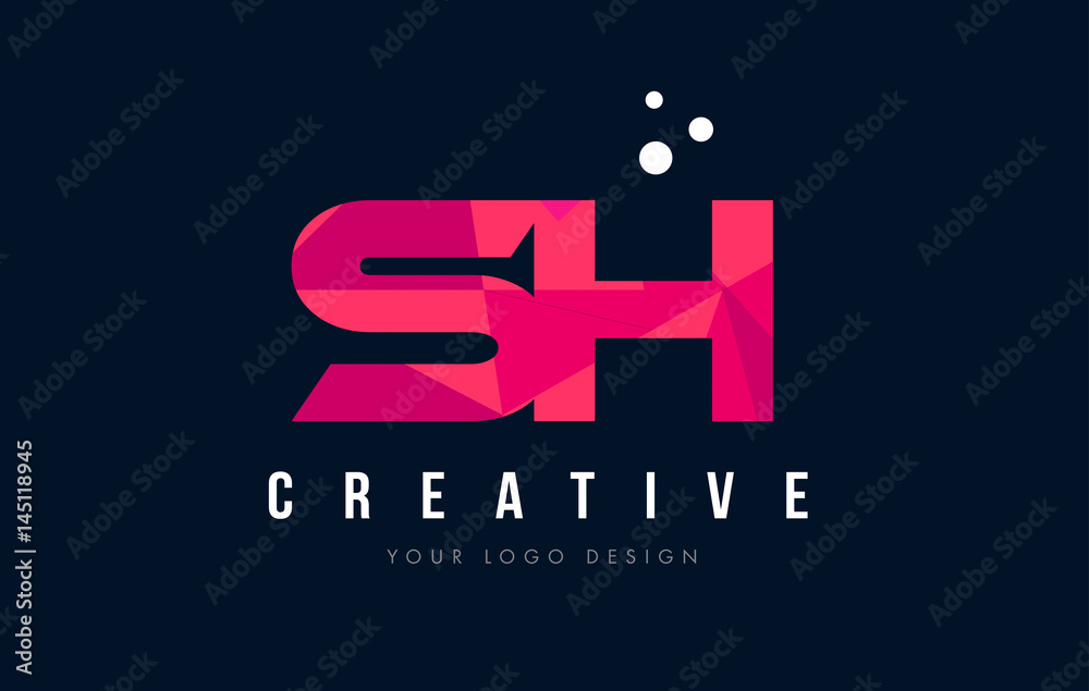 SH S H Letter Logo with Purple Low Poly Pink Triangles Concept SH S H Letter Logo with Purple Low Poly Pink Triangles Concept