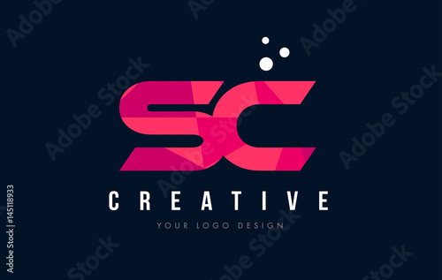 SC S C Letter Logo with Purple Low Poly Pink Triangles Concept