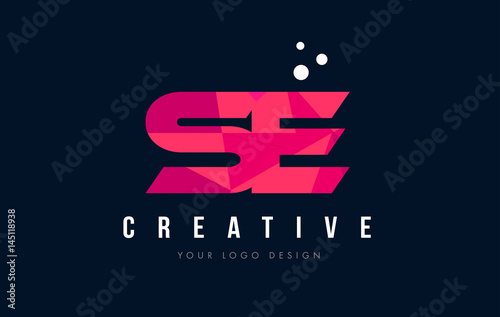 SE S E Letter Logo with Purple Low Poly Pink Triangles Concept