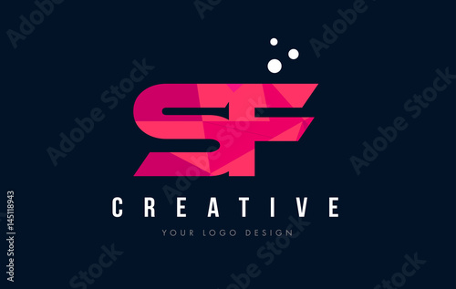SF S F Letter Logo with Purple Low Poly Pink Triangles Concept