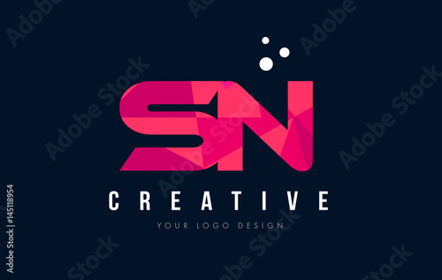 SN S N Letter Logo with Purple Low Poly Pink Triangles Concept