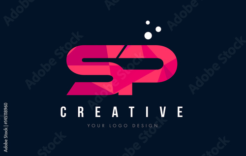 SP S P Letter Logo with Purple Low Poly Pink Triangles Concept