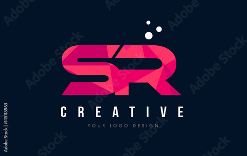 SR S R Letter Logo with Purple Low Poly Pink Triangles Concept