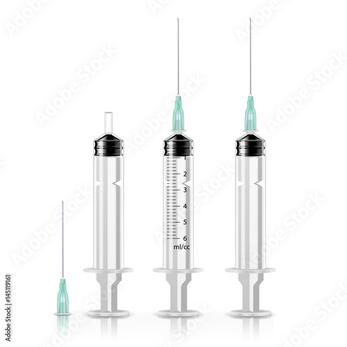 Vector Plastic Medical Syringe Isolated 3d Realistic Illustration