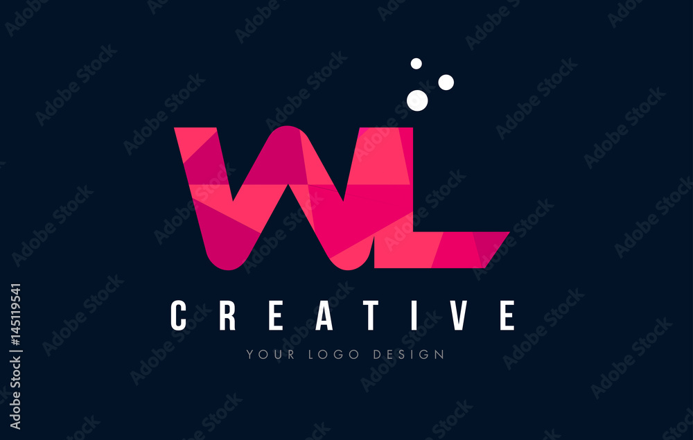 WL W L Letter Logo with Purple Low Poly Pink Triangles Concept
