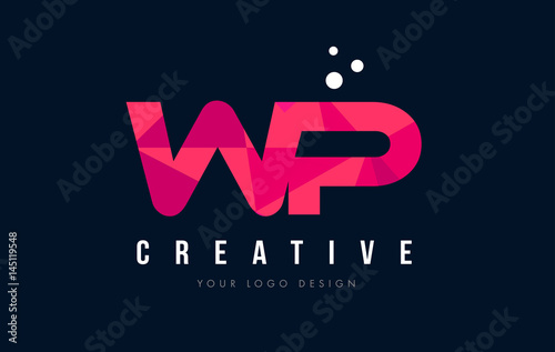 WP W P Letter Logo with Purple Low Poly Pink Triangles Concept