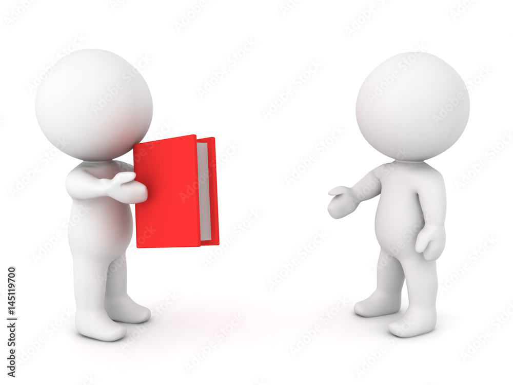 3D Character offering book to another person 3D Character offering book to another person