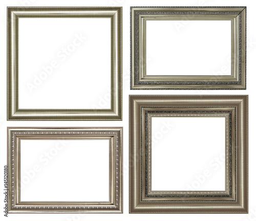 scollection of vintage silver and wood picture frame, isolated on white
