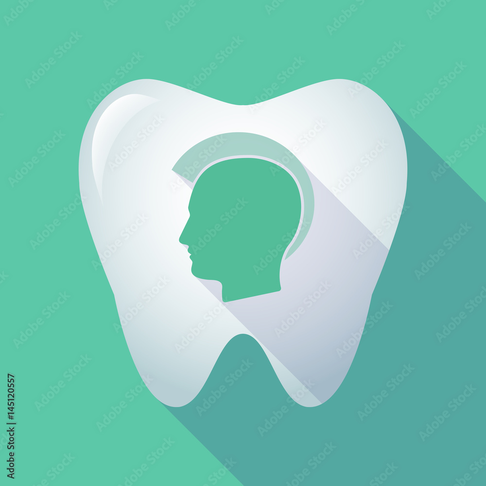 Long shadow tooth with a male punk head silhouette Long shadow tooth with a male punk head silhouette
