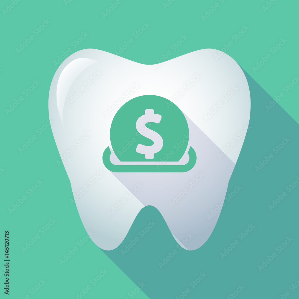 Long shadow tooth with a dollar coin entering in a moneybox Long shadow tooth with a dollar coin entering in a moneybox