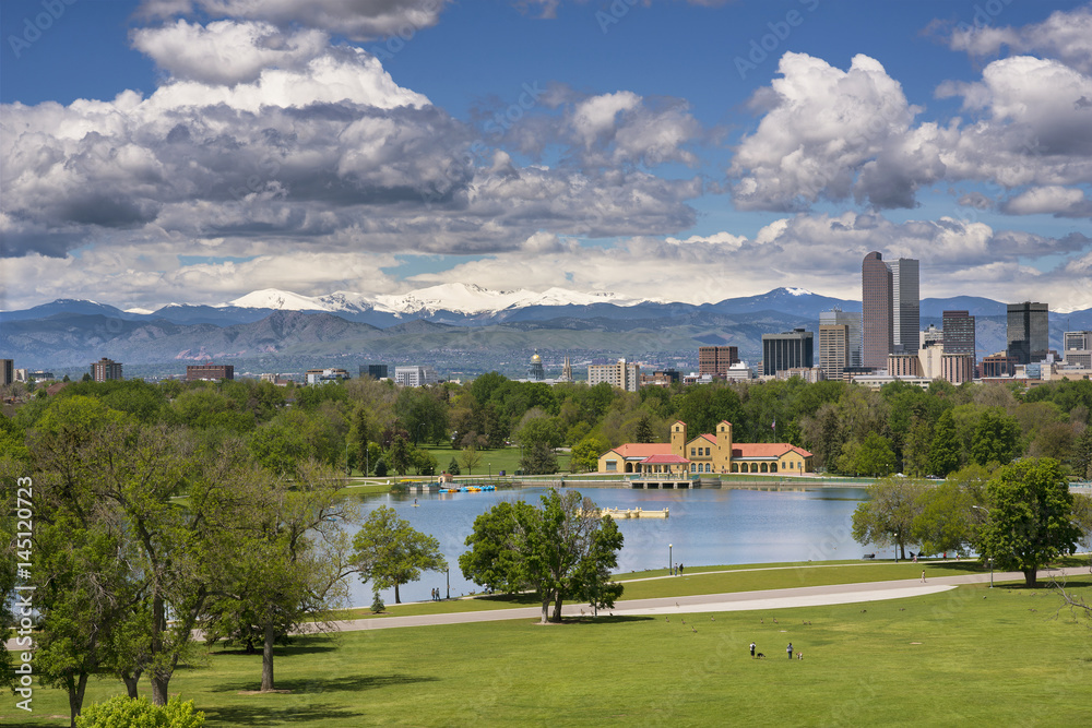Fototapeta Denver City Park i biały szczyt Mt. Evans