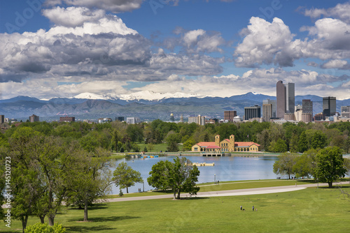 Denver City Park and a white top of Mt. Evans