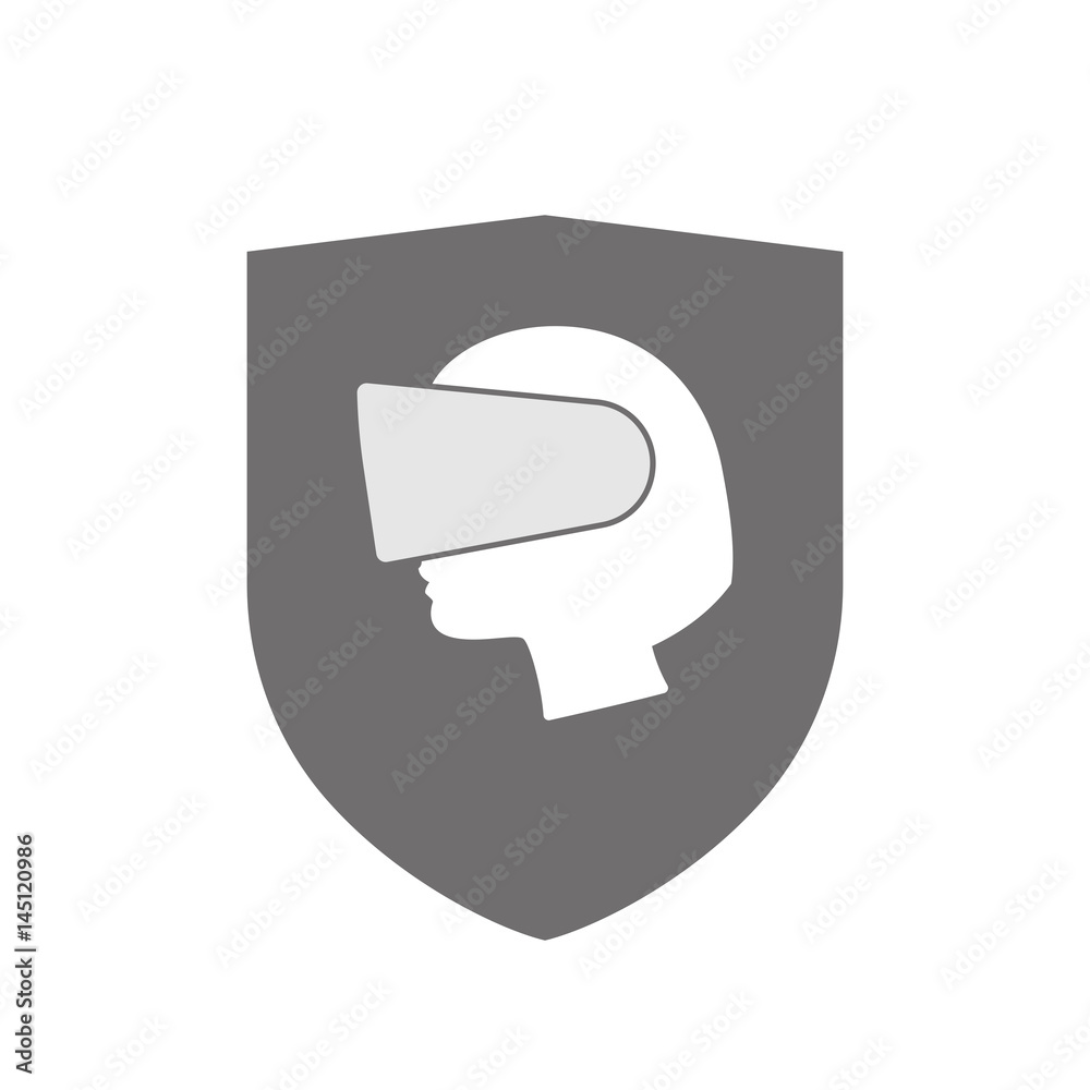 Isolated shield with a female head wearing a virtual reality headset Isolated shield with a female head wearing a virtual reality headset