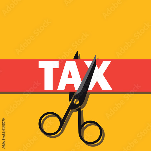 tax paper cut with scissor concept to reduce taxes paying less. vector illustration