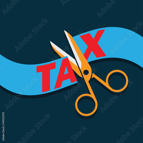 tax paper cut with scissor concept to reduce taxes paying less. vector illustration photo