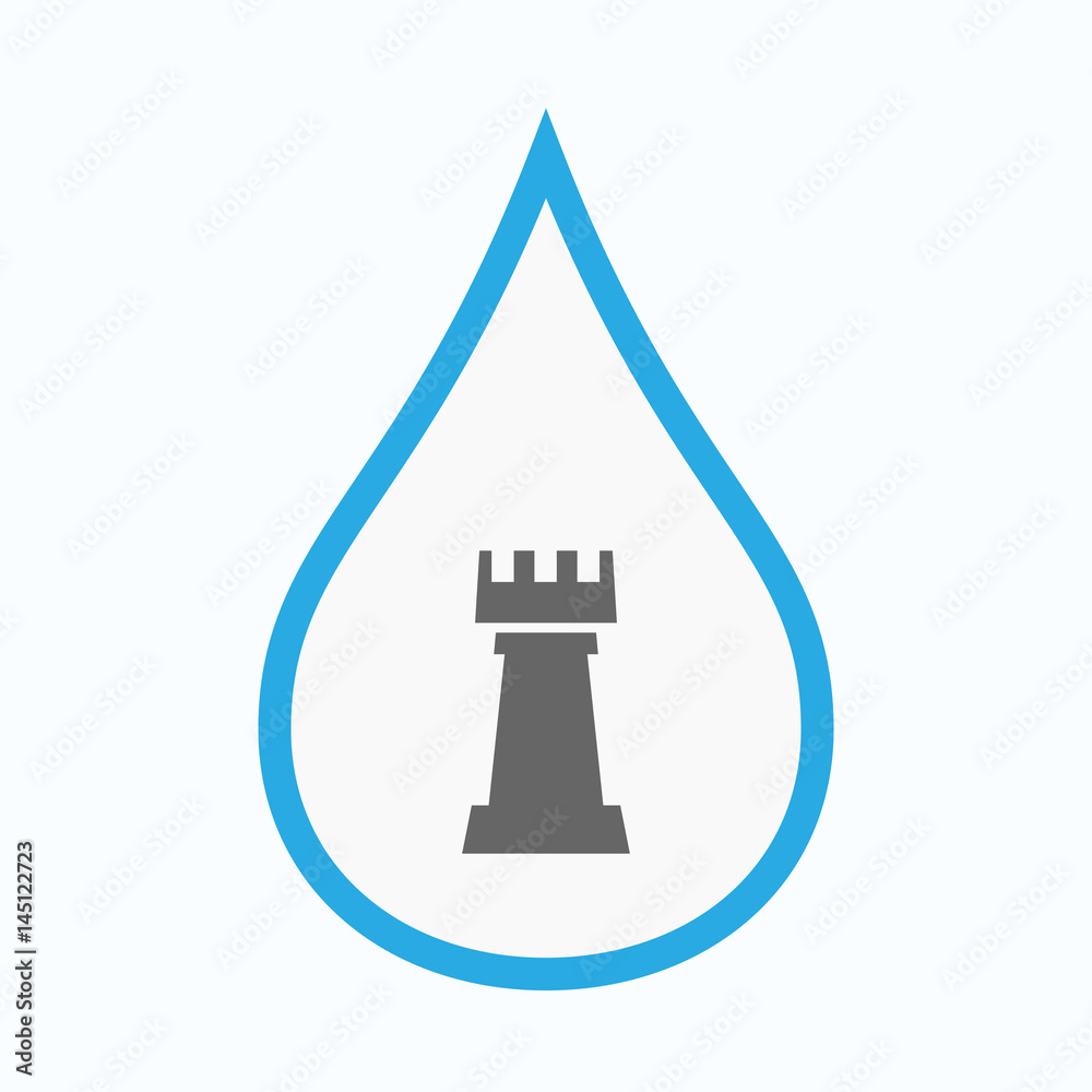 Isolated water drop with a rook chess figure Isolated water drop with a rook chess figure