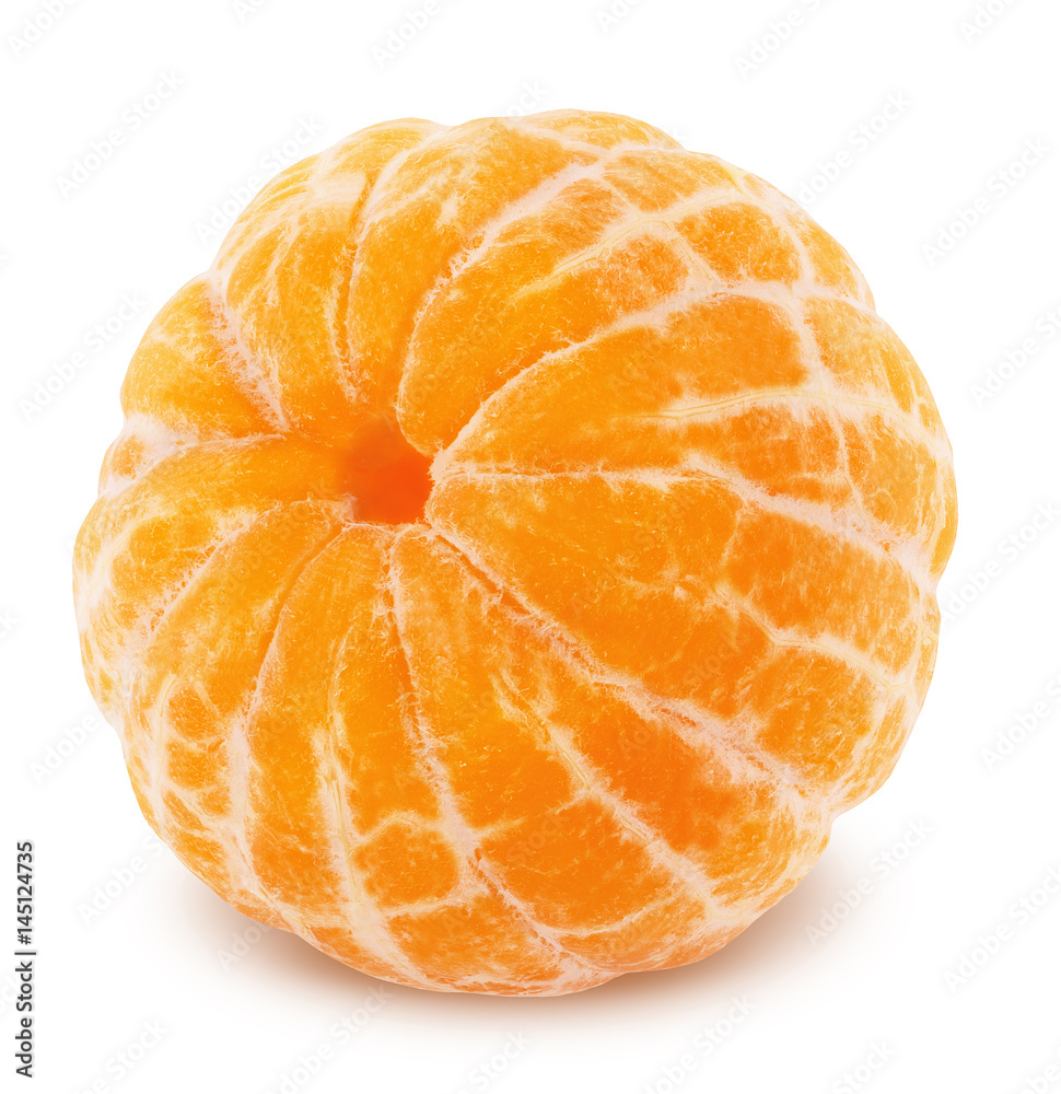 Shelled tangerine with leaf isolated on white background Shelled tangerine with leaf isolated on white background