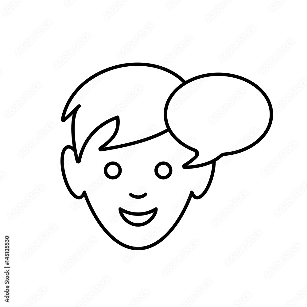 Boy with chat bubble linear icon Boy with chat bubble linear icon