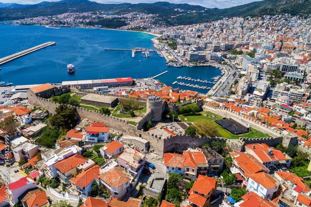 Aerial view the city of Kavala in northern Greek