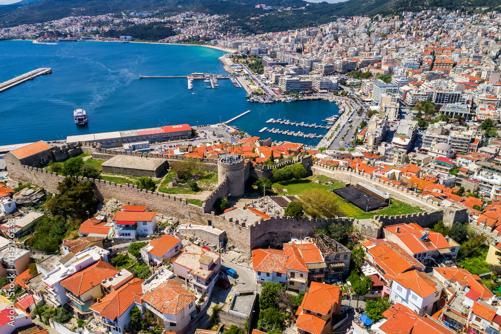 Aerial view the city of Kavala in northern Greek