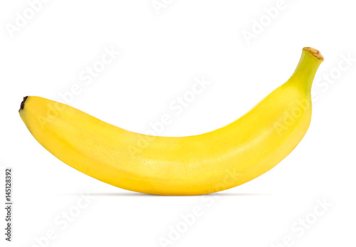 Single ripe banana isolated on white background